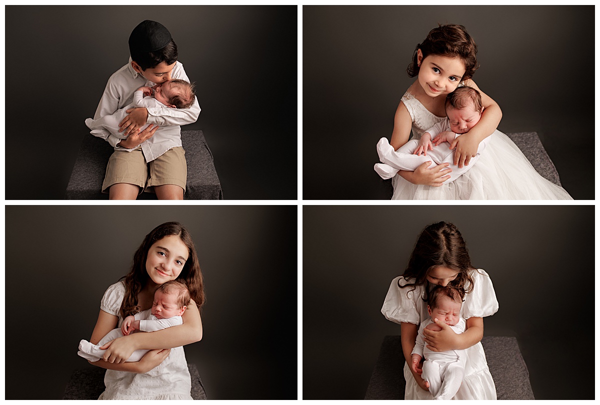 Siblings hold baby close for Silver Spring Newborn Photographer