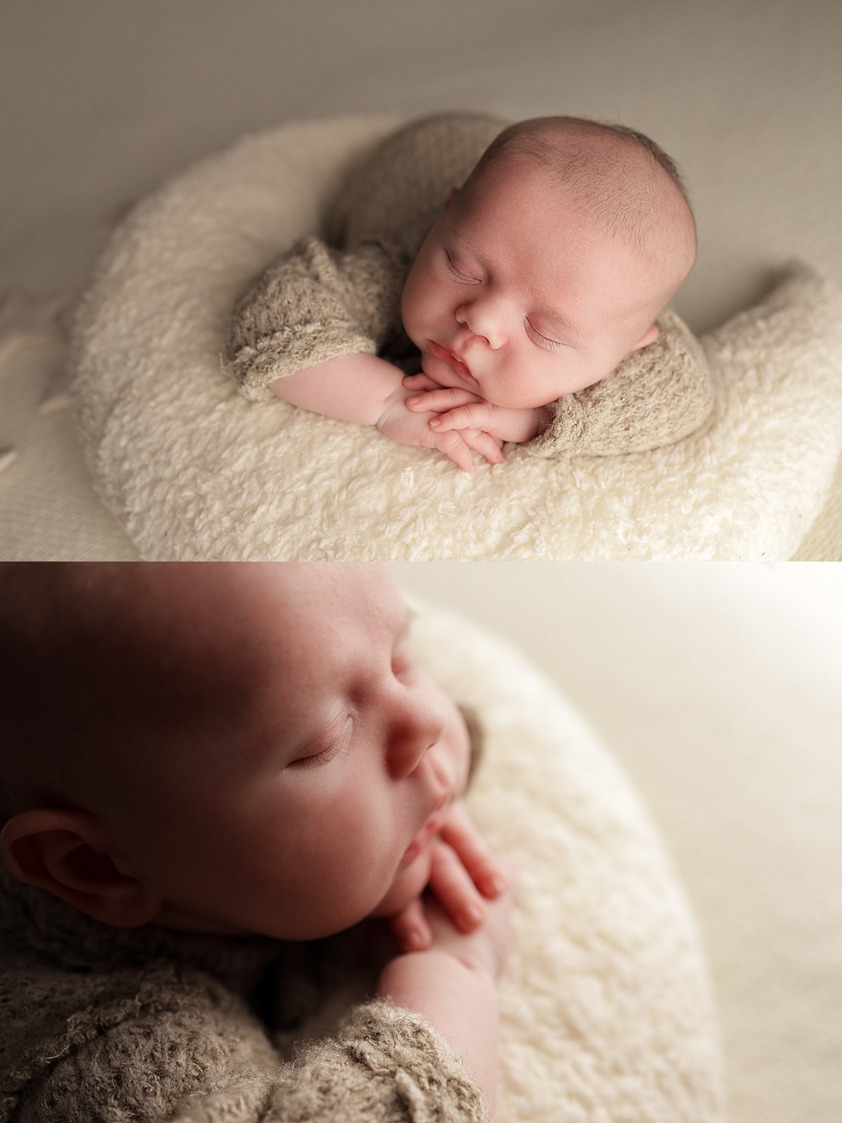 small baby lies on cream blanket by Silver Spring Photographer