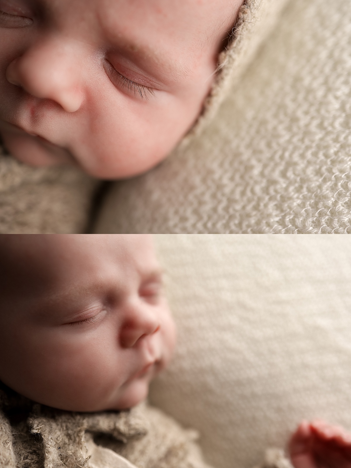 small baby sleeping on cream knit blanket by Yaffa Koff Photography